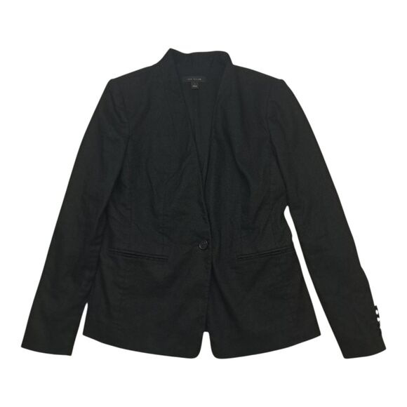 Ann Taylor Blazer Jacket Womens 4 Black Cutaway Linen Blend One Button Work 2024 - Picture 1 of 10